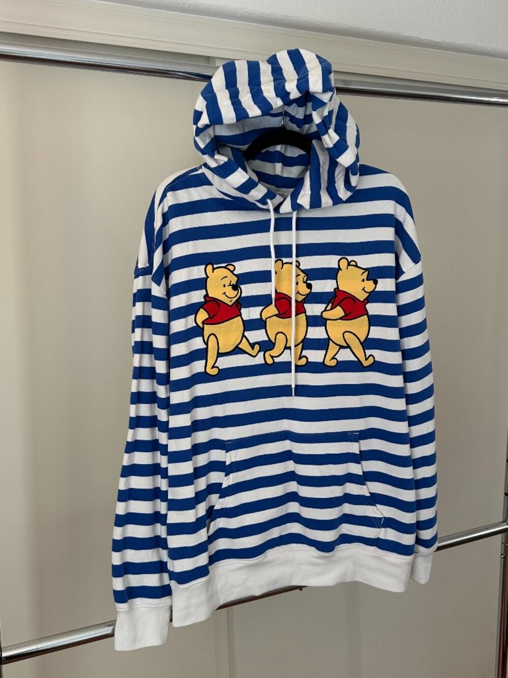 Disney Parks x Winnie the Pooh Blue & White Striped Hoodie Sweatshirt - Size L